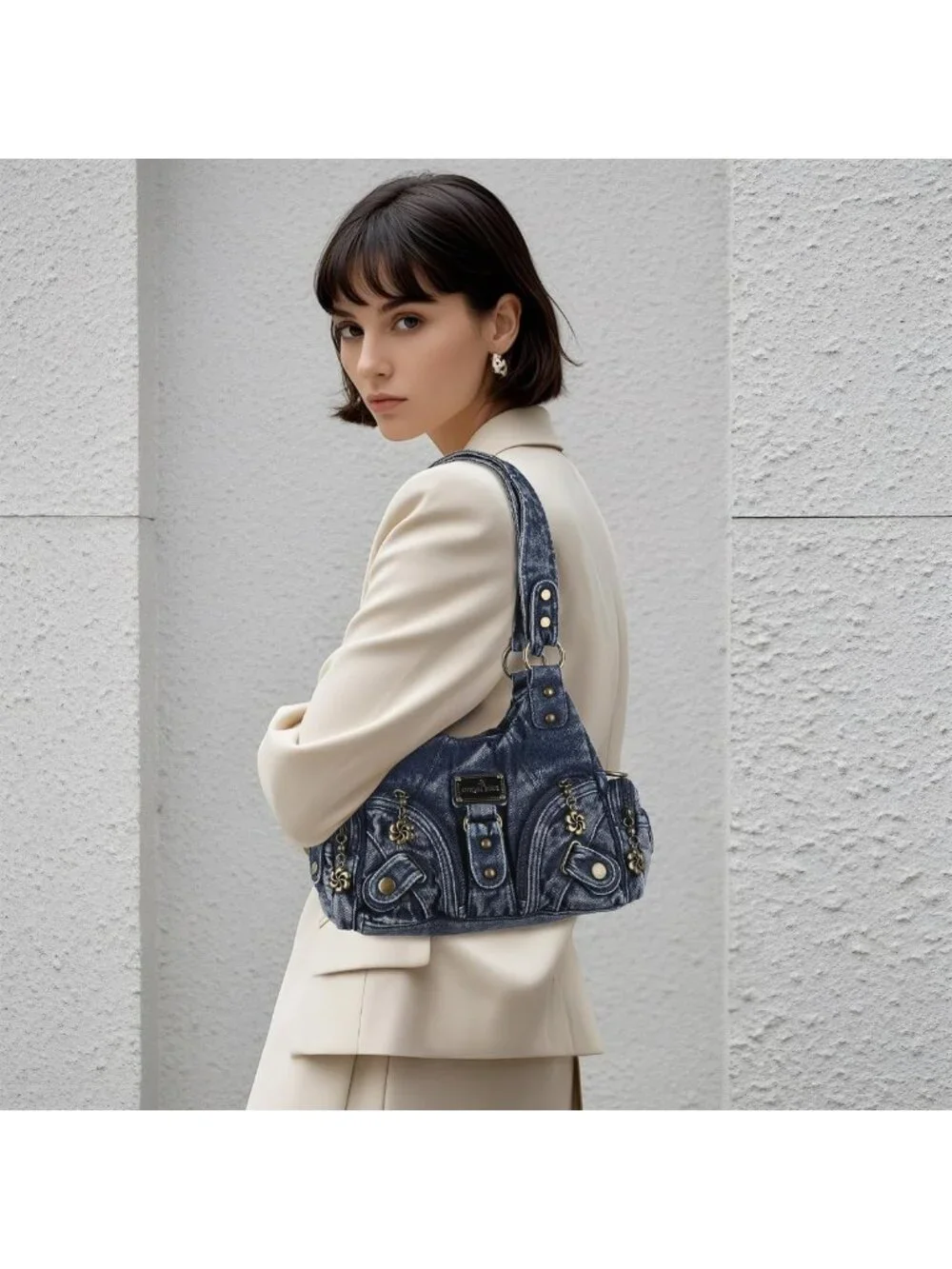 Stylish Small Hobo Shoulder Bag - Vegan Leather Multi-Pocket Tote with Zipper